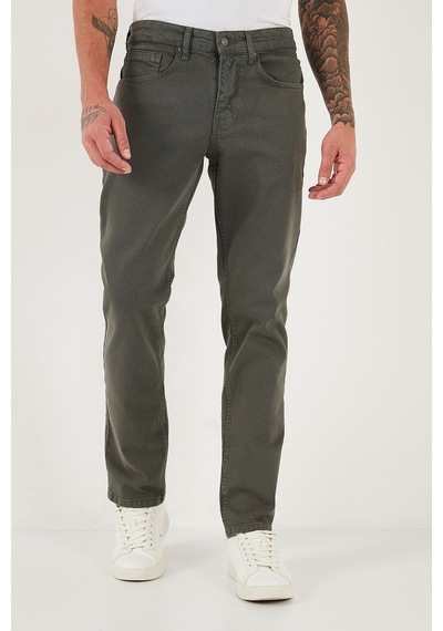 Buratti Pamuklu Comfort Fit Normal Bel Boru Paça Jeans Erkek Kot Pantolon 4412C19Texas Haki