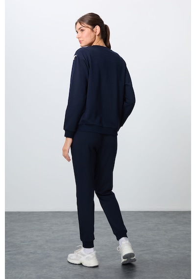Tommy Life İndigo Kompakt Pamuklu Kalın Pürüzsüz Dokulu O Yaka Oversize Fit Kadın Eşofman Takım - 95341 Indıgo