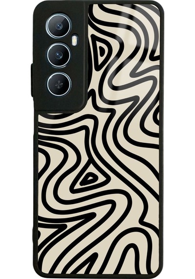Oppo Realme C65 Bej Geometrik Tasarımlı Glossy Telefon Kılıfı Siyah