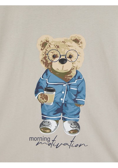 Lc Waikiki Lc Waıkıkı Bej Regular Fit Teddy Baskılı Erkek Pijama Takım