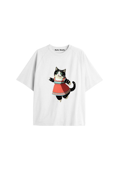 Kalic Studio Y2k Vintage Cats Baskılı Beyaz T-shirt Kod 6 Beyaz-6
