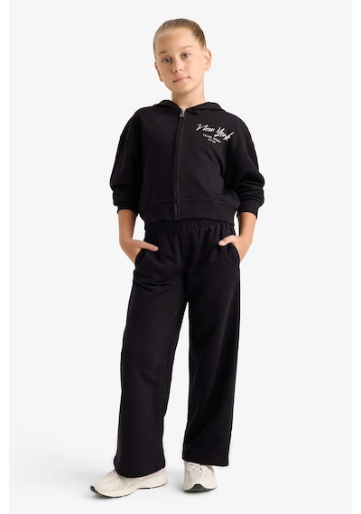 Defacto Kız Çocuk 2li Takım Baskılı Kapüşonlu Sweatshirt Eşofman Altı E6417a825aubk81 Siyah