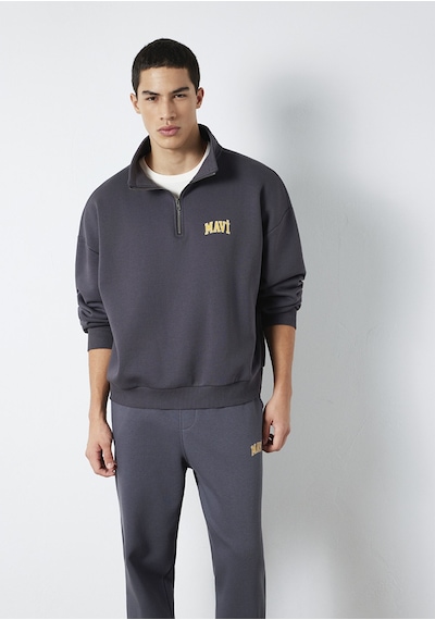 Mavi - Mavi Logo Baskılı Yarı Fermuarlı Antrasit Sweatshirt 0s10208-70101 Antrasit