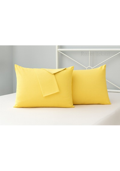 Sarı Pamuk Kumaş Kapaklı Yastık Kılıfı 2 Adet 50 X 70 Cm