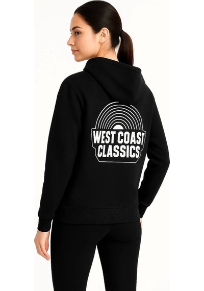 Etiler Collection Üç İplik Kapüşonlu Ön Ve Arka Baskılı Sweatshirt Hoodie - Siyah