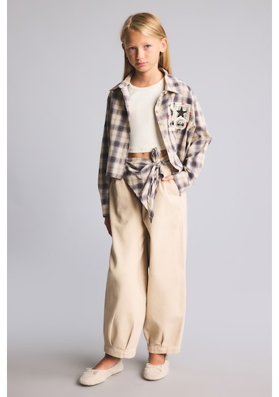 Defacto Ekose Kemerli Barrel Fit Gabardin Pantolon Kız Çocuk I5832a826wnbg106 Bej-bg106