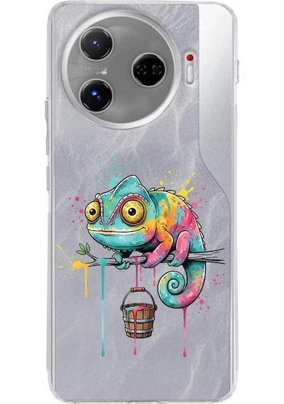 Tecno Camon 30 Pro 5g İle Uyumlu Splash Bukalemun Tasarımlı Şeffaf Silikon Kılıf Şeffaf