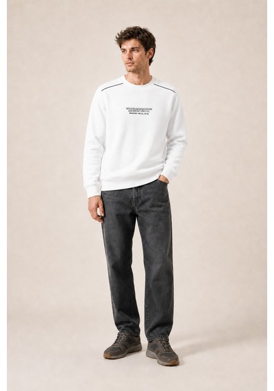 Redline Respect Bisiklet Yaka Regular Fit Kışlık Sweatshirt Beyaz