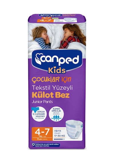 Canped Kids Çoçuklar İçin Külot Bez Tekstil Yüzeyli 4-7 Yaş 8 x 9'lu