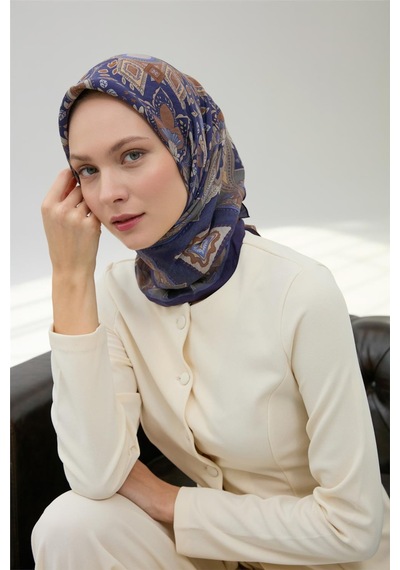 Silk Home Viskon Velora Eşarp Mor-taba Desenli Kaymaz Tok Duruşlu 90x90 Çok Renkli