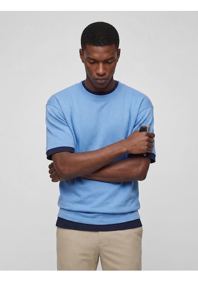 Koton Kısa Kollu Pamuklu Tok Kumaş Bisiklet Yaka Oversize Basic Tişört Mavi 6sam10385mk