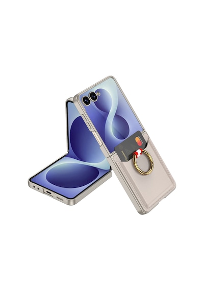 Galaxy Uyumlu Z Flip 8 Pazarplus Kıpta Yüzüklü Kartlıklı Kılıf Siyah Karbon