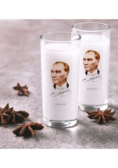 Kişiye Özel Renkli Baskılı Atatürk Temalı İkili Rakı Bardağı Seti-15