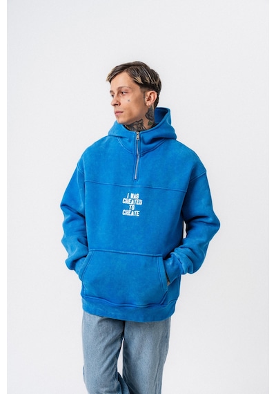 Respire Erkek Create Baskılı Kapüşonlu Oversize Hoodie Mavi