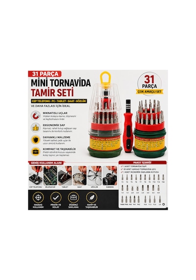 31 Parça Hassas Tornavida Seti Cep Telefonu Pc Tablet Saat Mini Tornavida Tamir Takımı Mıknatıslı Uçlu - 899503803