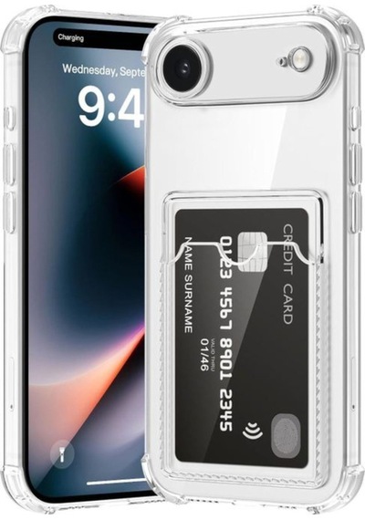 Apple Uyumlu iPhone 17 Air Kapak Kamera Korumalı Kartlıklı Darbe Emici Özellikli Şeffaf Silikon Kılıf