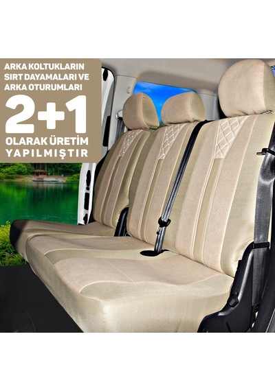 Pandami Ticari Oto Koltuk Kılıfı, Tam Set 5 Koltuk - Tay Tüyü / Krem