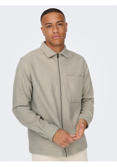 Only & Sons Onsdal Ovr Zıp Ls Shırt Erkek Gri Uk Gömlek - 22026312 Gri