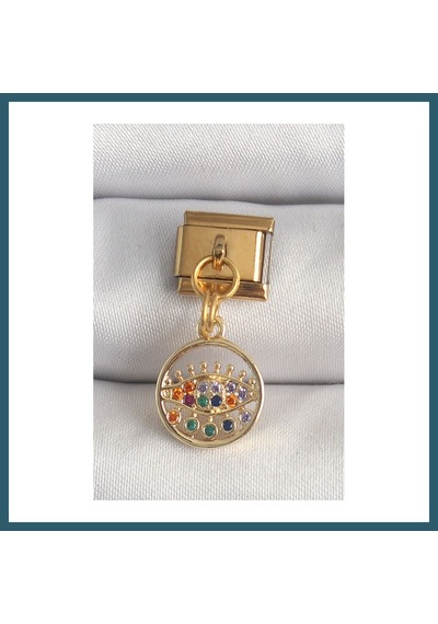 Bezos 316l Çelik Gold Renk Sallantı Renkli Zirkon Taşlı Göz Model Nomination Charm Ob 88802987