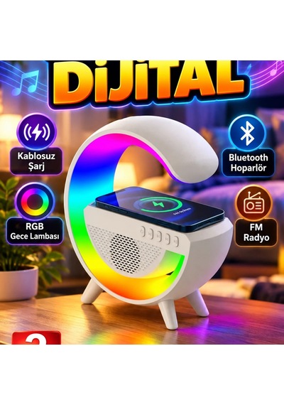 Kablosuz Şarjlı Bluetooth Hoparlör Rgb Gece Lambası, Fm Radyo Ve Nfc
