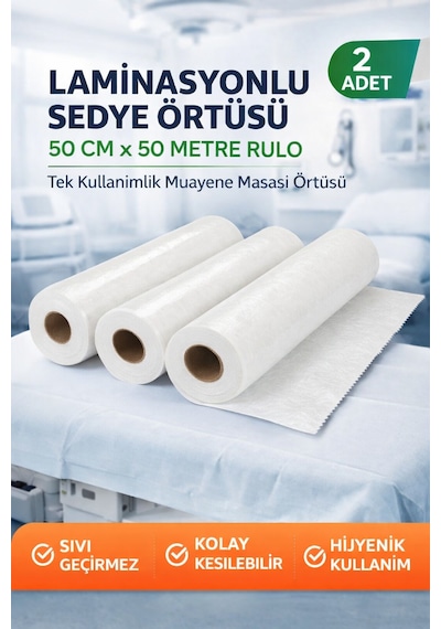 Laminasyonlu Sedye Örtüsü 50 Cm X 50 Metre Rulo Tek Kullanımlık Muayene Masası Örtüsü 2 Adet Bej