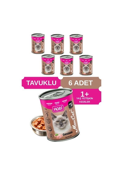 Hobi Maxicat Tavuklu Yetişkin Kedi Konservesi 400 Gr X 6 Adet - Taurin Destekli, Tam Ve Dengeli Mama