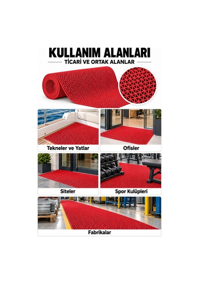 Hortumtech Zmat Yıldız Paspas Kaydırmaz Pvc Islak Zemin Duş Havuz Su Tahliyesi 5 Mm - Kırmızı 120 X 350 Cm