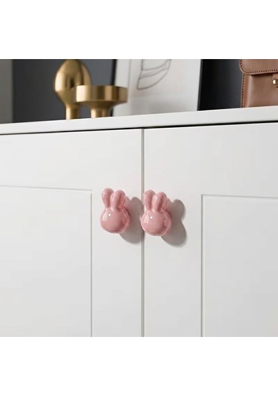 Modern Tavşan Kulp Bebek Çocuk Genç Odası Çekmece Dolap Mobilya Kulpu Pembe