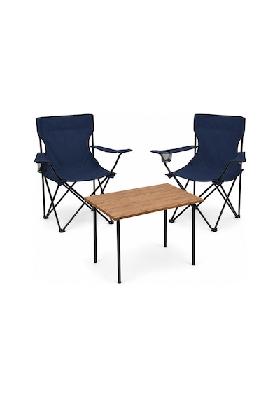 2 Sandalyeli Katlanır Kamp Masa Sandalye Seti 60x45 Cm 3 Parça Lacivert