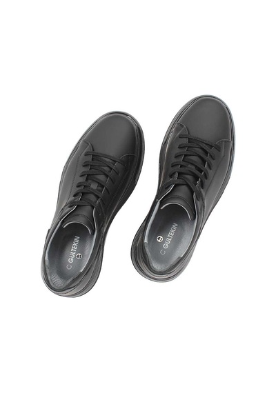 Erkek Siyah Bağcıklı Kalın Tabanlı Mat Deri Sneaker Mat Siyah