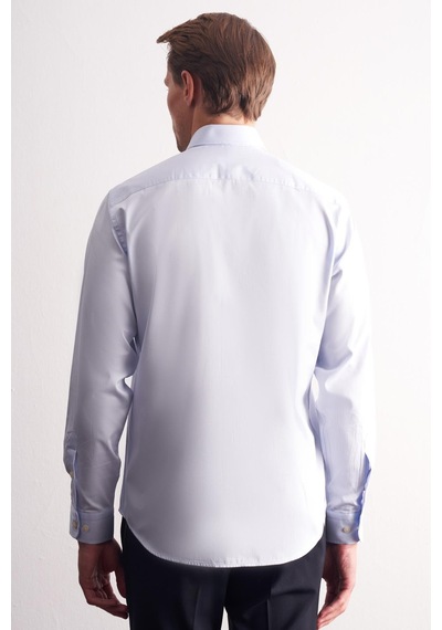 İmza Açık Mavi Yarım İtalyan Yaka Saten Uzun Kol Premium Slim Fit %100 Pamuk Gömlek 1004255195 Açık Mavi