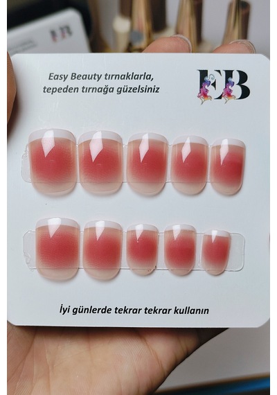 24 Adet Küt French Takma Tırnak Kısa Takma Tırnak Seti Yapıştırıcı Set Hediyeli R350 French