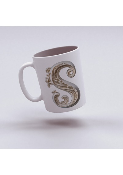 S Harfi Bardak, Monogram 330 Ml Barok Oymalı Görünüm Beyaz