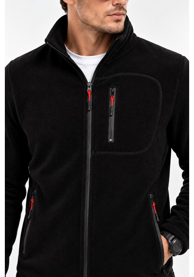 Genius Store Unisex Polar Tam Fermuarlı 3 Cepli Tüylenme Yapmaz Soğuğa Karşı Dayanaklı Spor Erkek-kadın Polar Tekli Siyah