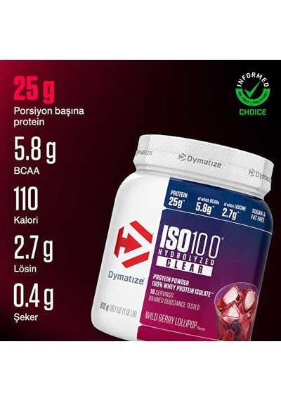 Dymatize Iso 100 Hydrolyzed Clear Whey Protein Tozu 512 Gr - Kırmızı Meyveler Karışık