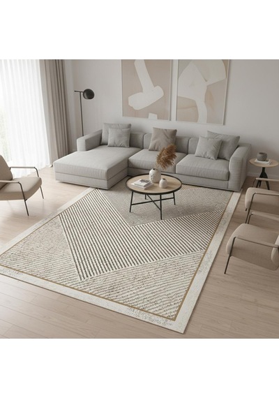 Dijital Baskılı Kahve Bej Modern Halı Kaymaz Tabanlı Geometrik Desenli Kolay Temizlenebilir Kaymaz