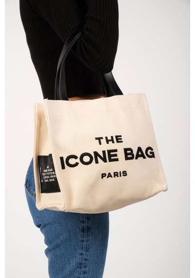 Bej The Icone Bag Paris İşlemeli Tote Kadın Kol Çantası Ve Omuz Çantası Orta Boy Bej