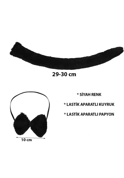Peluş Siyah Renk Kuyruk Ve Papyon Yetişkin Çocuk Uyumlu 5690 "
