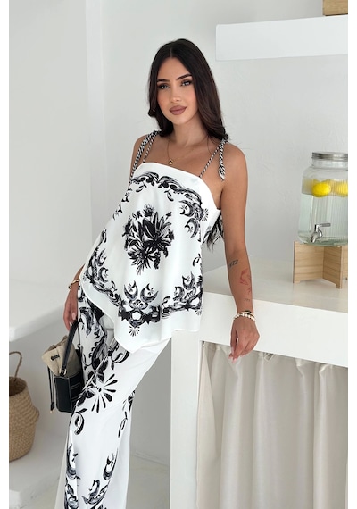 Asprin Fashion İthal Jessica Kumaş Desenli İkili Takım Siyah Siyah
