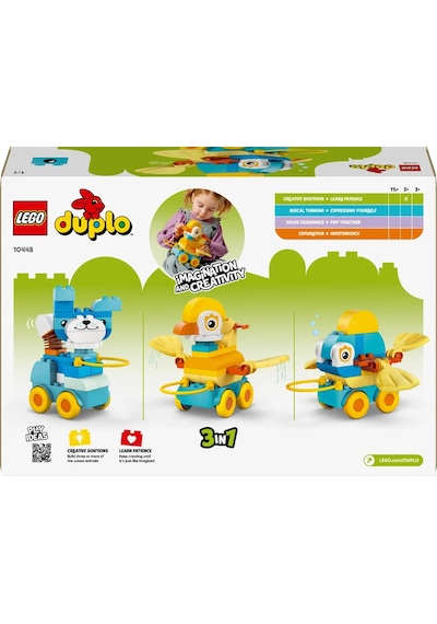 LEGO® DUPLO® Kasabası 3’ü 1 Arada Tekerlekli Hayvanlar 10448 - 2 Yaş ve Üzeri Çocuklar için Eğitici Oyuncak Yapım Seti (58 Parça)