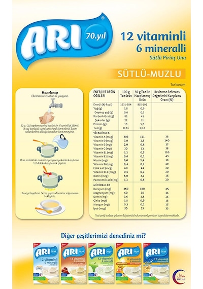 Arı Mama Pirinç Unu 200Gr Sütlü-Muzlu 12 Vitminli 6 Minarelli (4