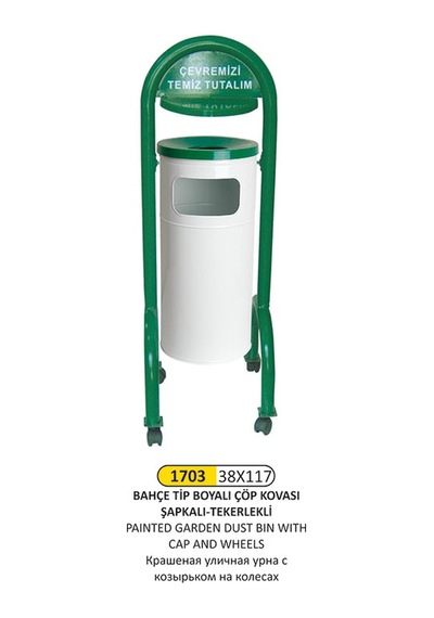 Bahçe Tipi Çöp Kovası Boyalı Şapkalı Tekerlekli