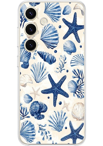 Samsung Galaxy S24 Uyumlu Mavi Deniz Kabuğu Ve Yıldız Desenli Baskılı Silikon Kılıf Renkli
