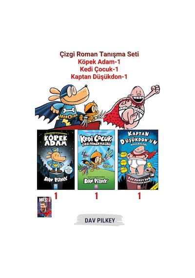 Çizgi Roman Tanışma Seti: Köpek Adam-1, Kedi Çocuk-1 Ve Kaptan Düşükdon-1, 3 Kitap, Defter Hediyeli