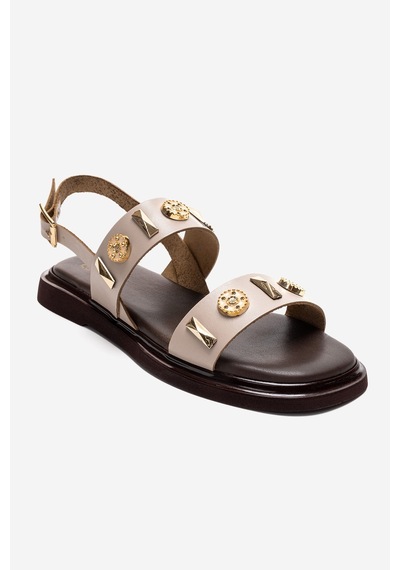 Luvishoes Lıbera Bej Hakiki Deri Tokalı Kadın Sandalet