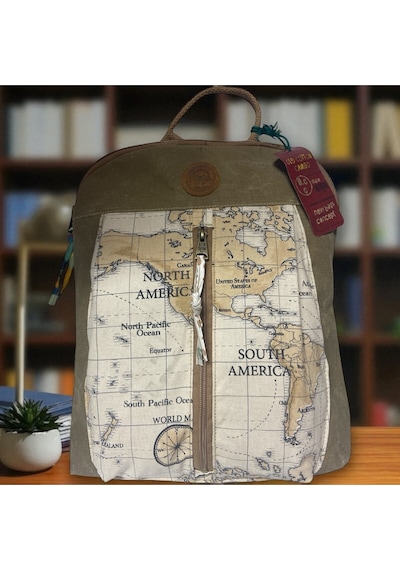 Old Cotton Cargo Vintage Kanvas Renkli Otantik Günlük Gezi Seyahat Sırt Çantası Lucas Bag 30 Cm X 37 Cm Camel