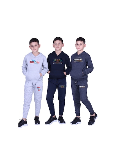 Fyk Kids 3'lü Baskı Detaylı Kapüşonlu Erkek Çocuk Eşofman Takımı Çok Renkli
