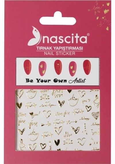 Nascita Tırnak Üstü Sticker Gold Kalp Temalı