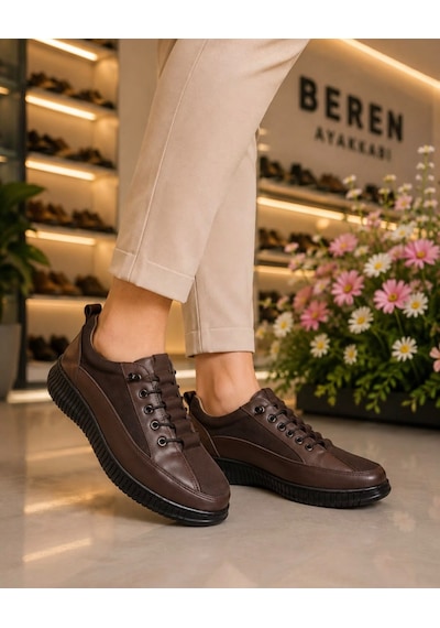 Beren Kadın Hakiki Deri Kahverengi Casual Ayakkabı Ortopedik Taban Süet Kombin Sneaker