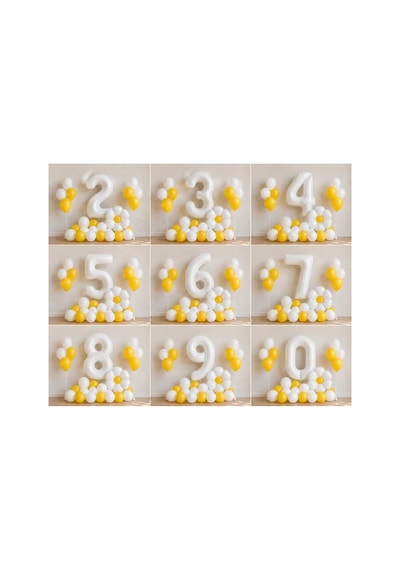 1-9 Yaş Papatya Doğum Günü Konseptli Balon Seti Beyaz Rakam Ve Papatya Folyo Balon 1 - 12 Yaş 80355397